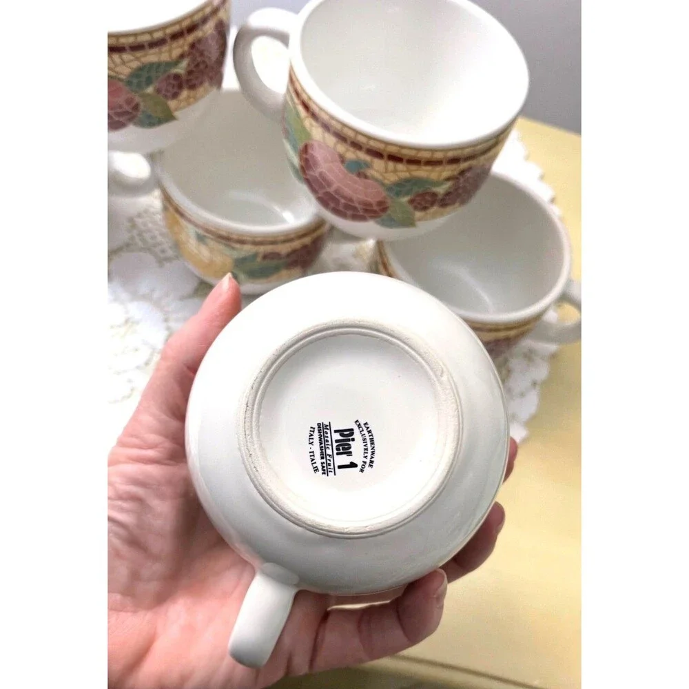 Pier 1 Mosaic Fruit Dinnerware Set 8 Plates & 7 Mugs Italy red/green/yellow